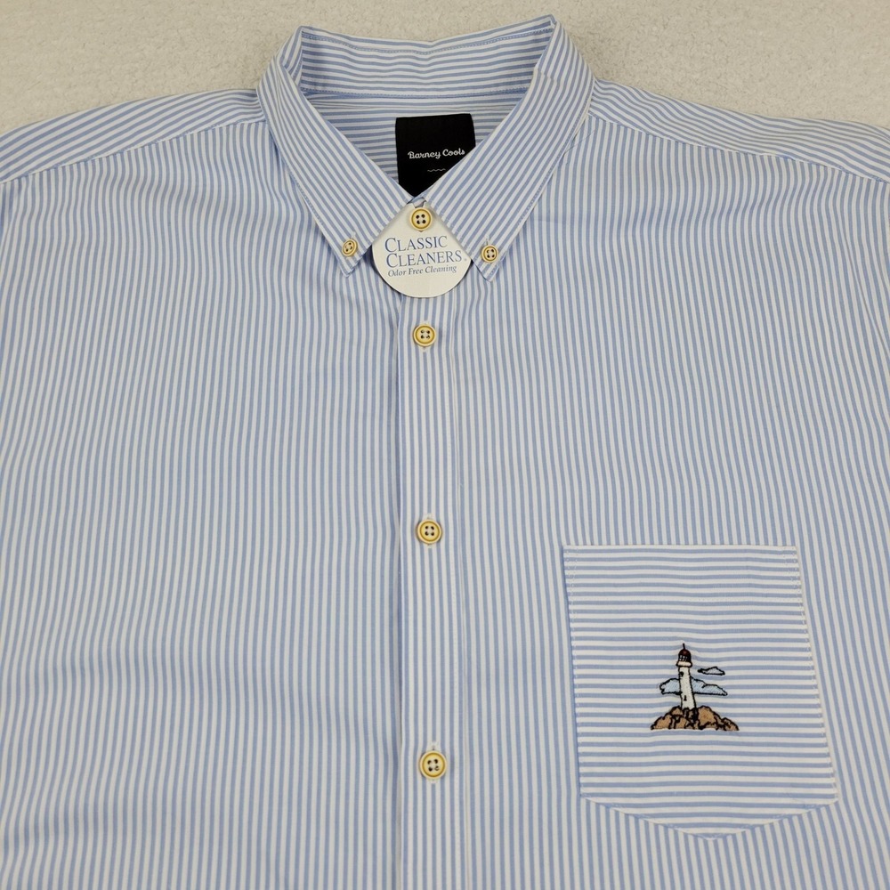 Barney Cools Shirt Mens Large Striped Button Up Lighthouse‎ Pocket Casual